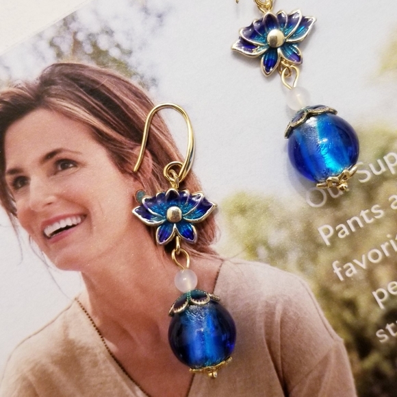 14K Gold Plated Spiritual Lotus Flower Earrings - Picture 14 of 16